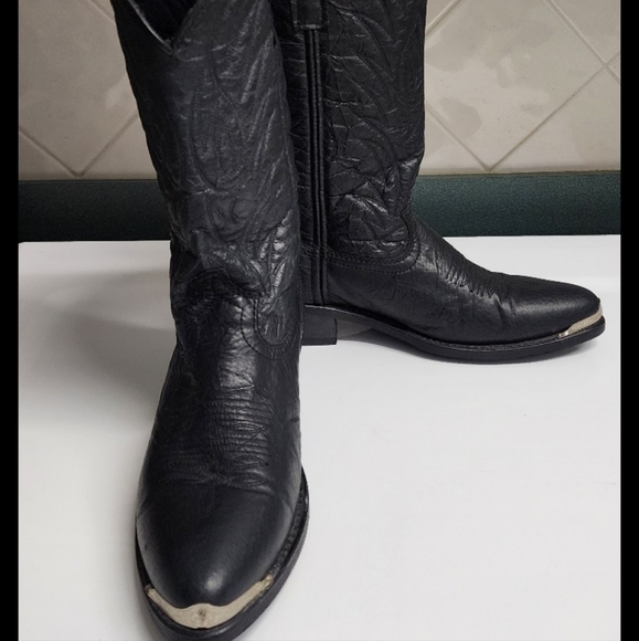 Laredo western cowboy boot mens sz 10 D black leather silver tip toe short rise - Picture 3 of 9